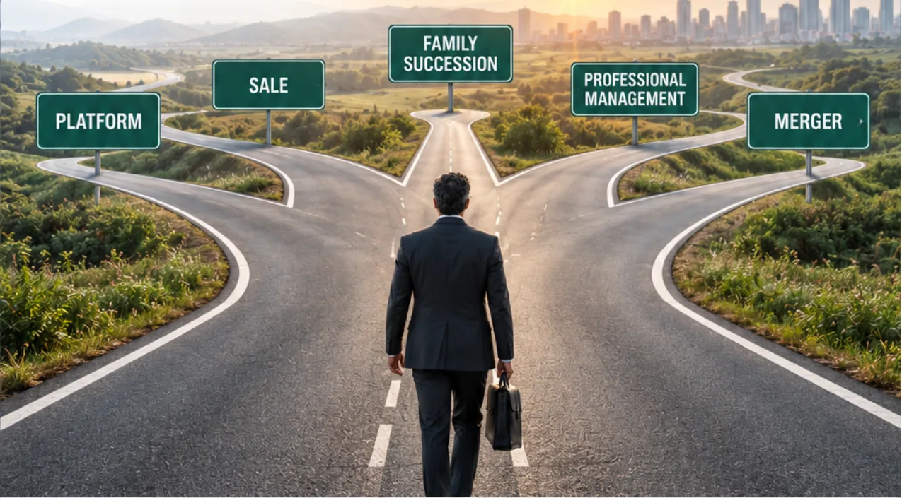 A founder walks towards a fork in the road