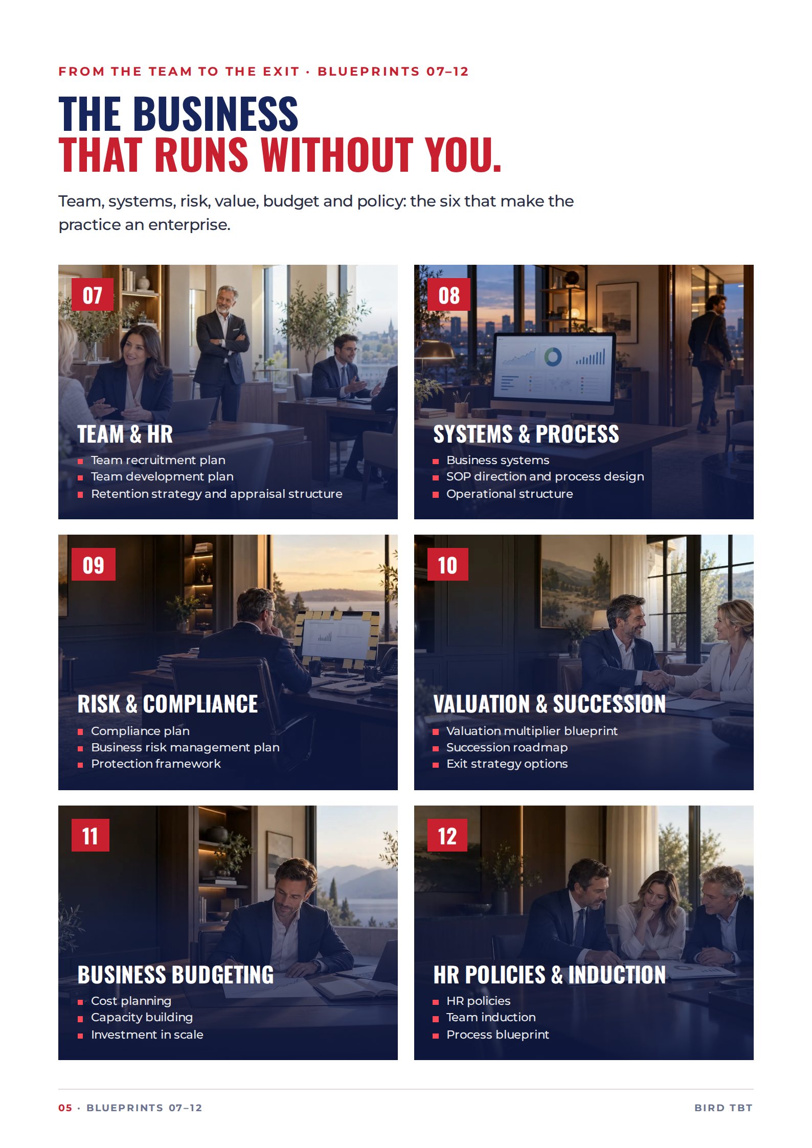 Page 5: The business that runs without you. Blueprints 07 to 12.